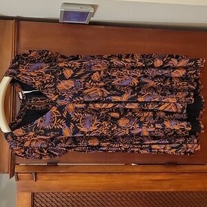 Free People | Hello Lover V-neck Tunic Blouse Black Orange Purple - size XS
